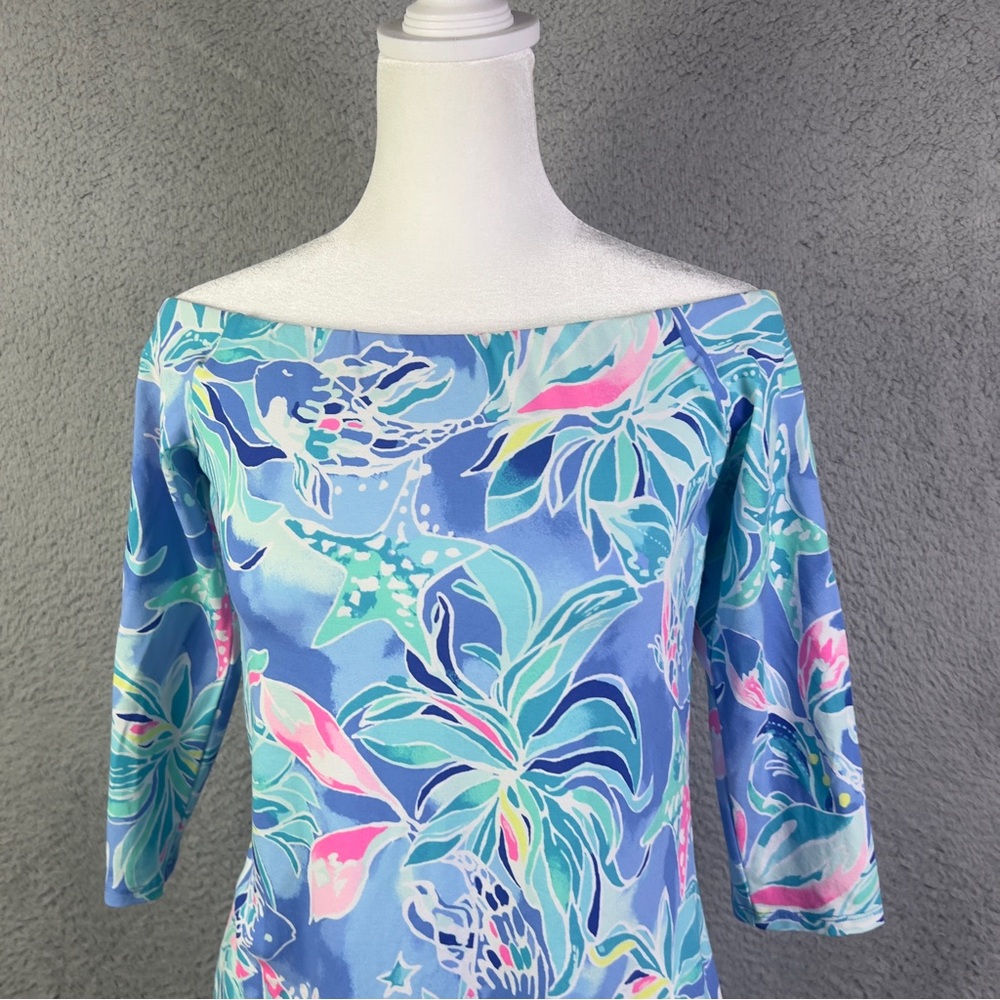 Lilly Pulitzer Laurana Off the Shoulder Dress Womens Small Bennet Blue Seas - Picture 2 of 10